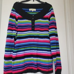 Jones New York Sport Petite Colorful Stripe LongSleeve Top